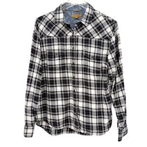 JACHS Girlfriend black white Bea Light Flannel Plaid Snap Front Shirt MEDIUM top